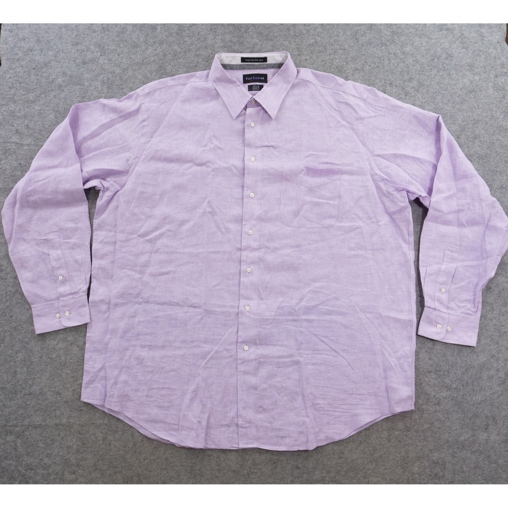 Paul Frederick Shirt Mens 18.5 38 Purple Lilac Linen Luxury Non Iron Chambray